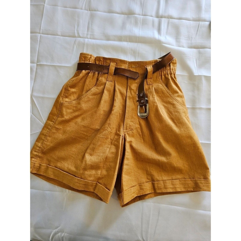 Vintage Original Red Camel Pleated High Belted Waist Shorts Tan 5/6